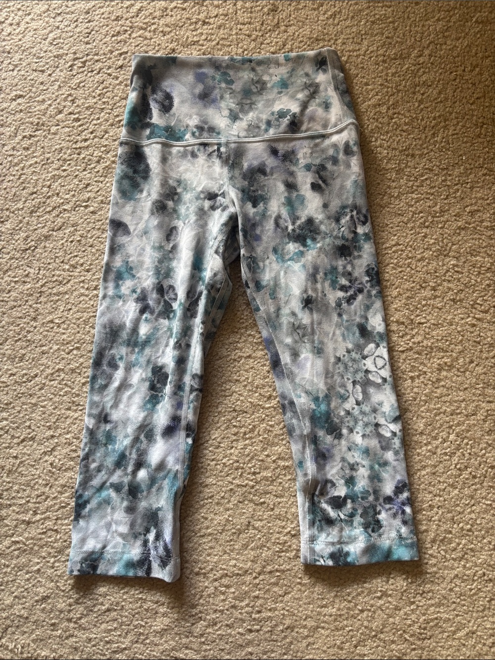 lululemon athletica Girls' Floral Wash Leggings - Teal, Gray & White